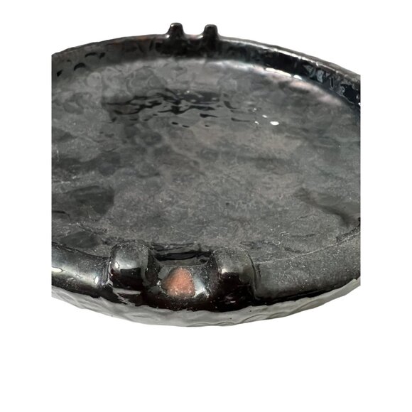 Lavorato A Mano Made in Italy Gunmetal Metallic Glaze Terracotta Dish Ashtray - Picture 3 of 5